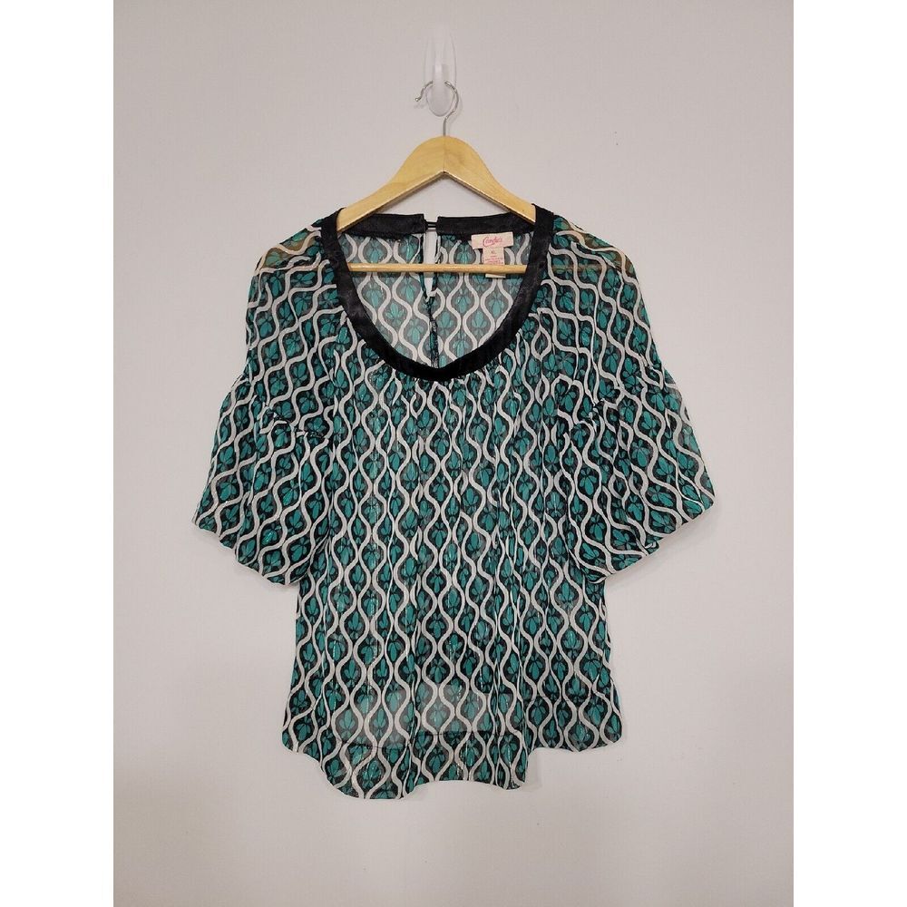 Candies Women's Blouse Size XL Green Sheer‎ Metallic VTG
